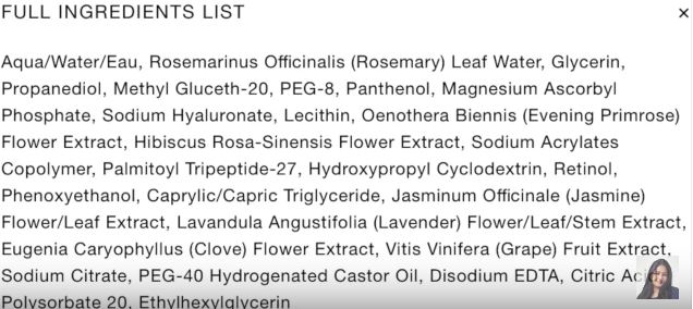 Pixi Retinol Tonic Ingredient  list