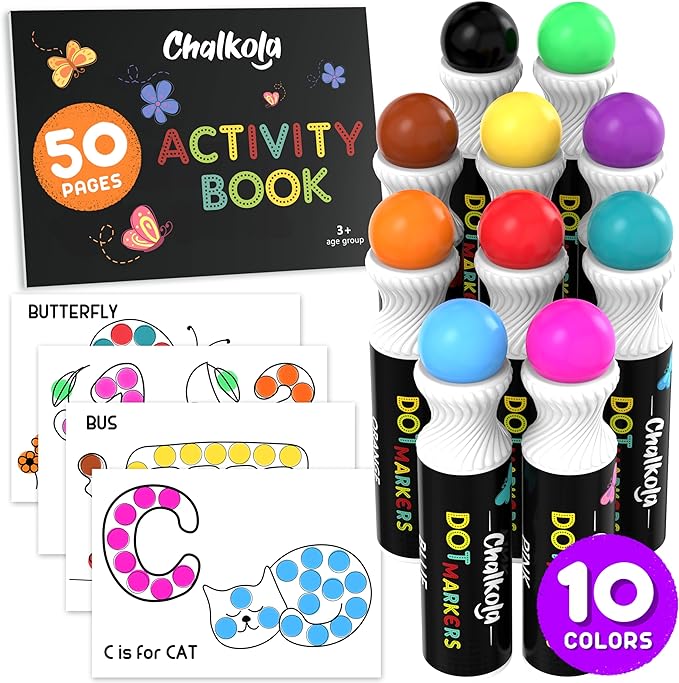 Chalkola 10 Washable Dot Markers for Toddlers with Free Activity Book